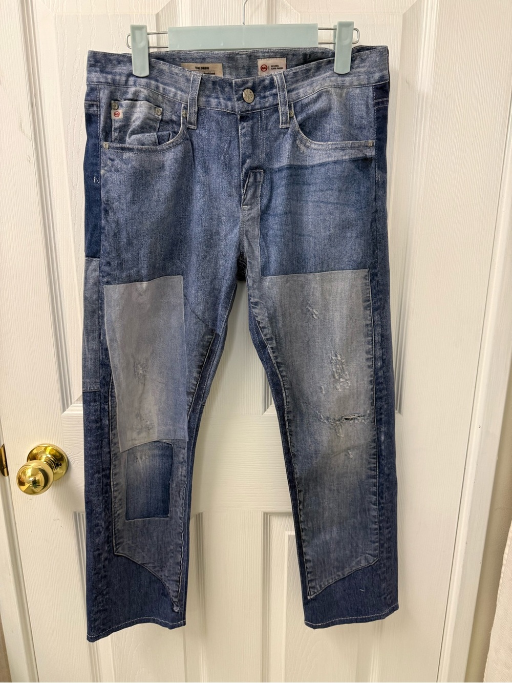 Adriano Goldschmied The Drew Boyfriend Jeans Womens 27 R Blue Printed Patchwork